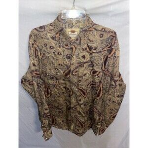Larry Mahan Men’s Western Shirt Size XL Tan Paisley Pearl Snap Rodeo Cowboy